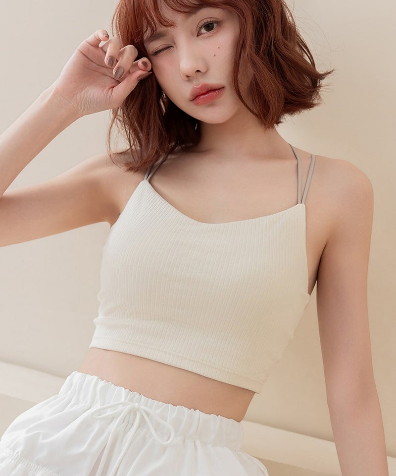 《楽盛りブラトップ》ブラモネ リブクロップド丈3wayストラップ